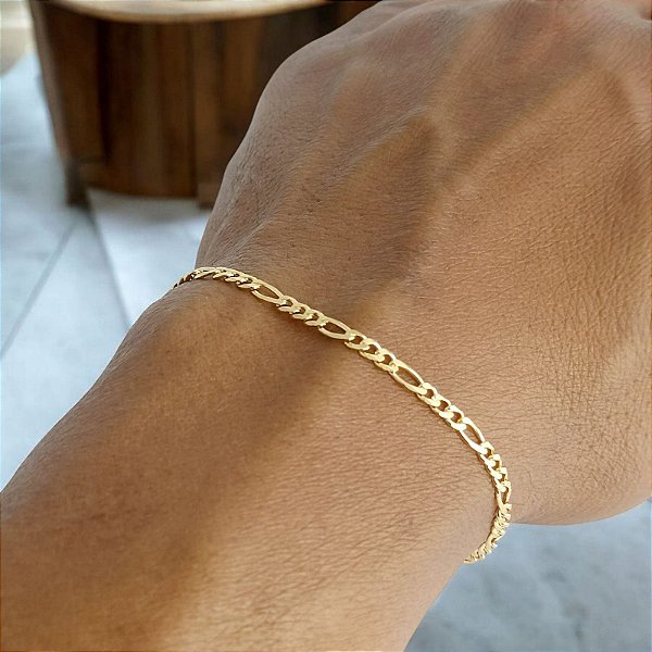 Pulseira Banhada a Ouro Masculina Elo 3x1 Bijou Art