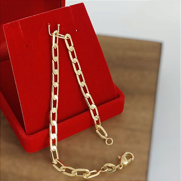 Pulseira Banhada a Ouro Elo Longo Chato Bijou Art