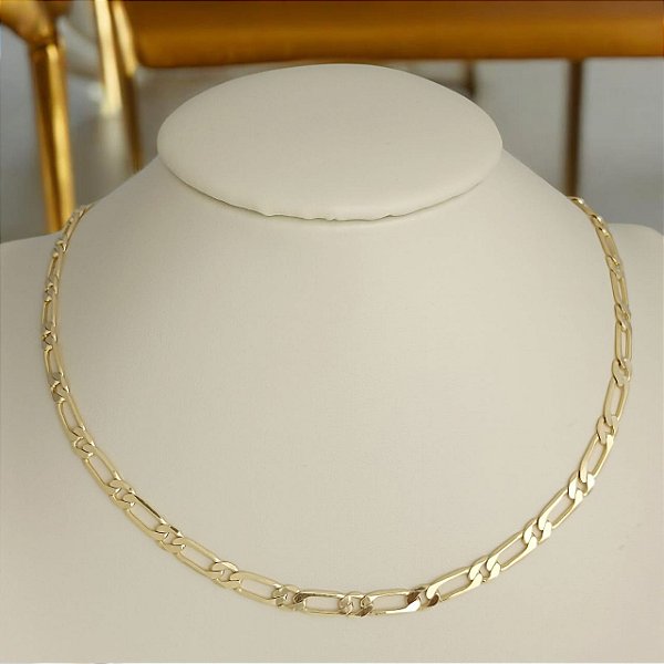 Corrente Banhada a Ouro Masculino Elo 1x1 Maior Longo Bijou Art