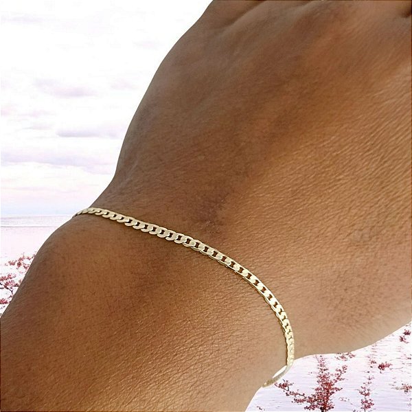 Pulseira Banhada a Ouro Masculina de Elo Curto Chato Bijou Art