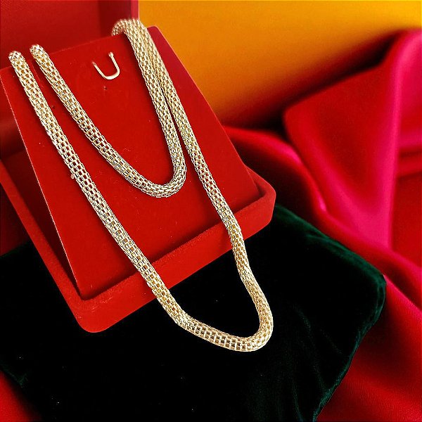 Corrente Banhada a Ouro Elo Tubo Redinha 45cm Bijou Art