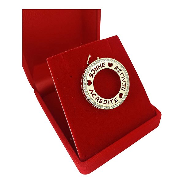 Pingente Banhado a Ouro De Mandala Sonhe Acredite Realize Com Pedras Bijou Art