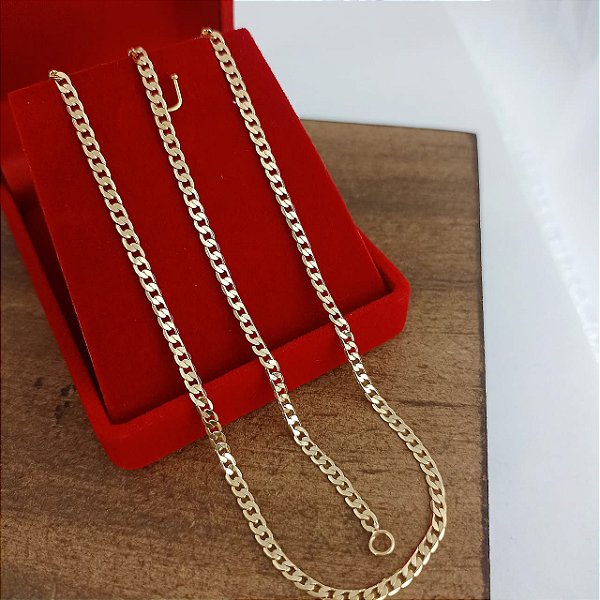 Corrente Banhada a Ouro Elo Curto Chato 50 cm Bijou Art