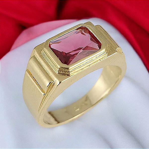 Anel Banhado a Ouro Liso Com Pedra No Centro Bijou art