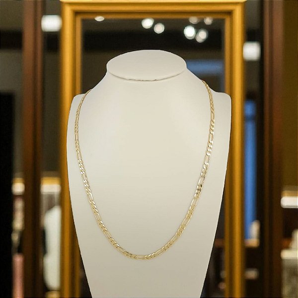 Corrente Banhada a Ouro 60 cm Elo 3x1 Maior longo Bijou Art