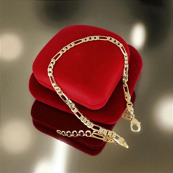 Pulseira Banhada a Ouro Masculina Elo 3x1 Maior Longo Bijou Art