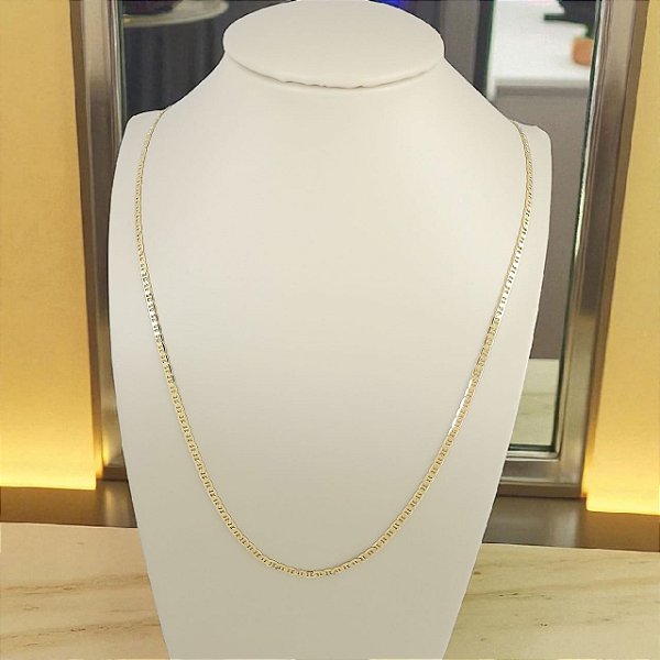 Corrente Banhada a Ouro 60 Cm Elo Fivela Chata Bijou Art