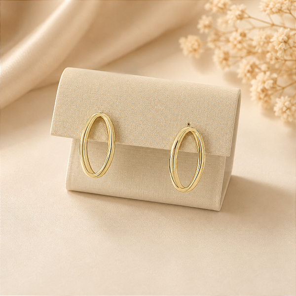 Brinco Banhado a Ouro De 2 Aros Ovais Bijou Art