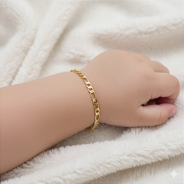 Pulseira Infantil Banhada a Ouro Elo 3x1 Bijou Art