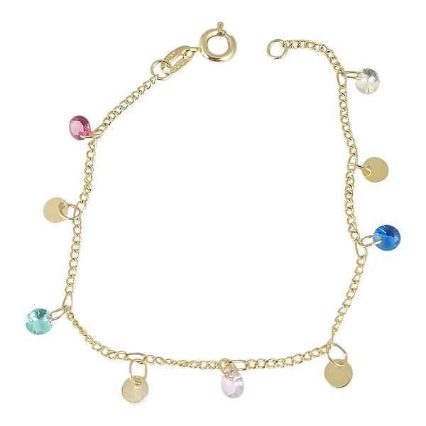 Pulseira Infantil Banhada a Ouro Com Pedras Coloridas e Chapinha Bijou Art