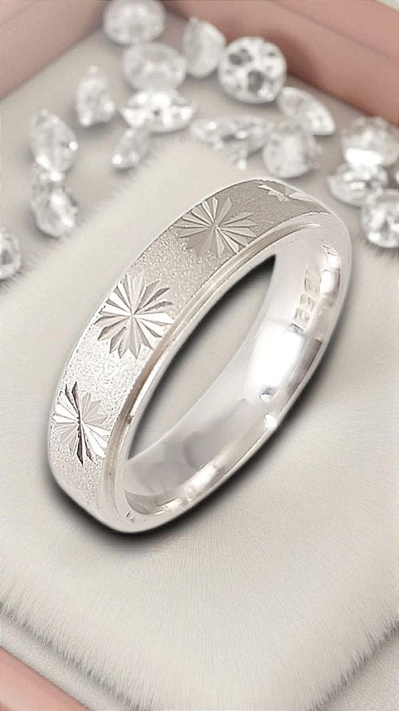 ALIANÇA DE PRATA 925 ANATÔMICA TABALHADA BIJOU ART