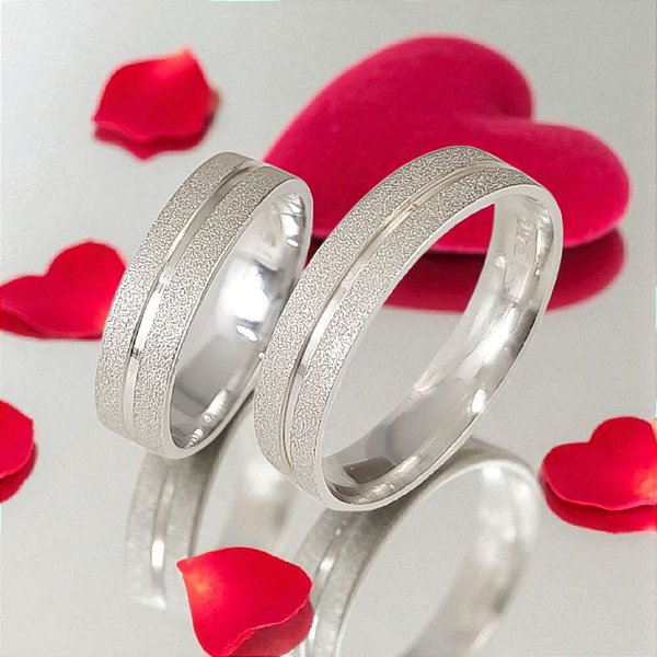 Aliança De Prata 925 Reta Anatômica Com Detalhe trabalhado Bijou Art