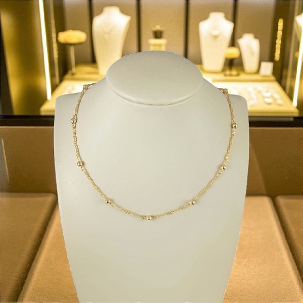 Corrente Banhada a Ouro 40cm Cinga-Pura com Bolinha 3.5mm