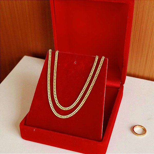 Corrente Banhada a Ouro 50 cm Elo Curto Intercalado Bijou Art