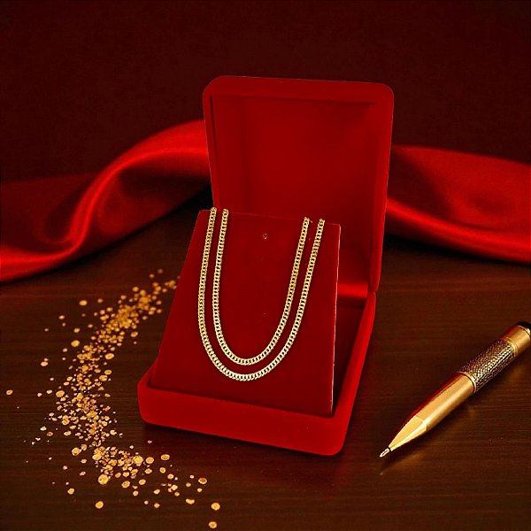 Corrente Banhada a Ouro 45 cm Elo Curto Intercalado Bijou Art