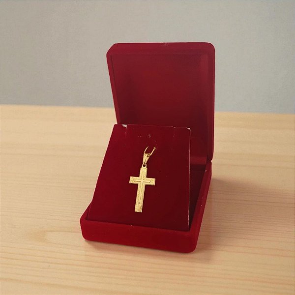 Pingente de Cruz Trabalhado Banhado a Ouro 23MM