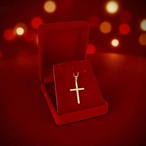 Pingente de Cruz Lisa Banhado a Ouro 27MM