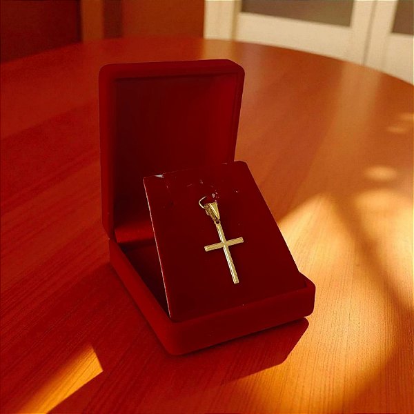 Pingente de Cruz com Bordas de Pingos Banhado a Ouro 25mm