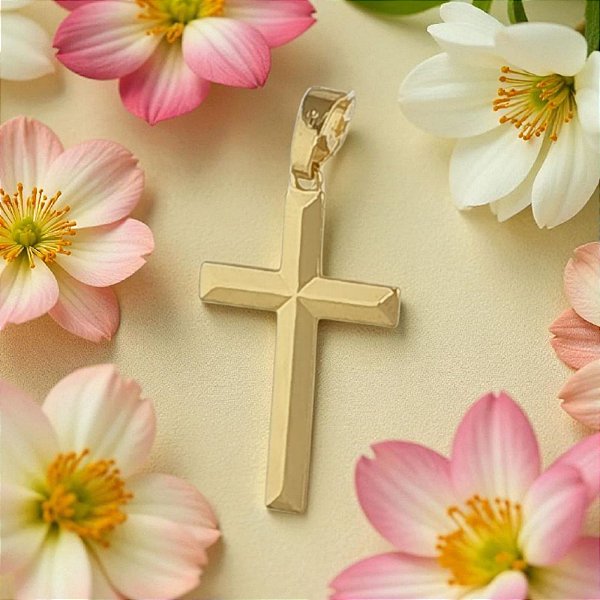Pingente de Cruz Lisa Banhada a Ouro 27MM