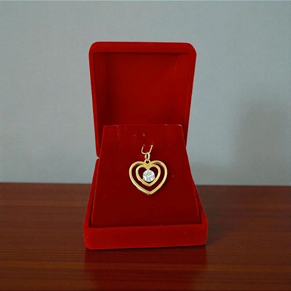 Pingente Coração 2 aros com pedra Banhado a Ouro 6MM