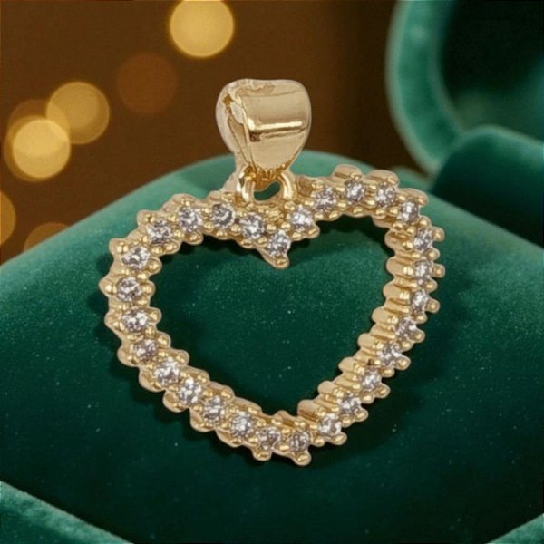 Pingente Aro Coração de Pedras Banhado a Ouro 2MM