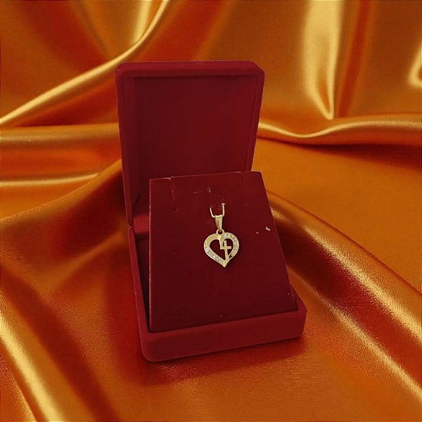 Pingente de Coração com Cruz e Pedras Banhado a Ouro