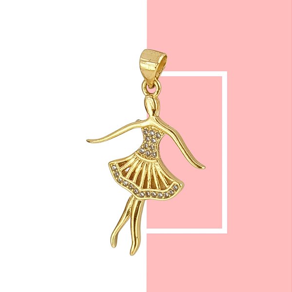 Pingente Bailarina com Pedra Banhado a Ouro
