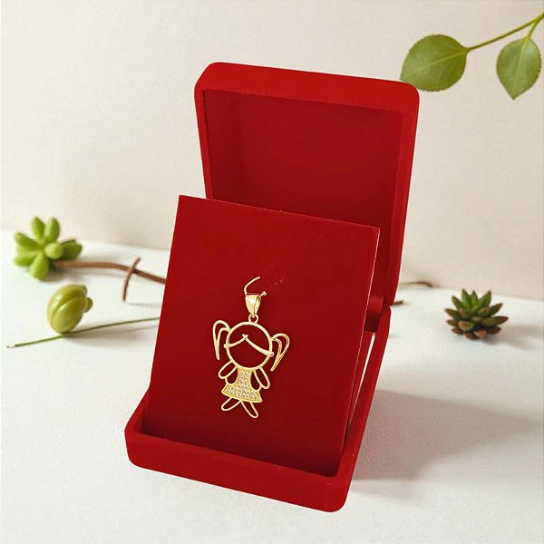 Pingente Menina com Vestido e Pedras Zircônia Banhado a Ouro