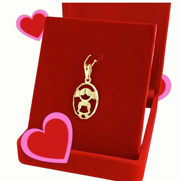 Pingente Menina Aro Oval Trabalhado Banhado a Ouro