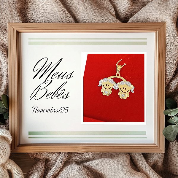 Pingente 2 Meninas e Coração Banhado a Ouro