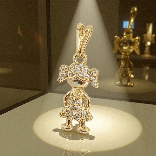 Pingente Menina com Pedra Zircônia Banhada a Ouro