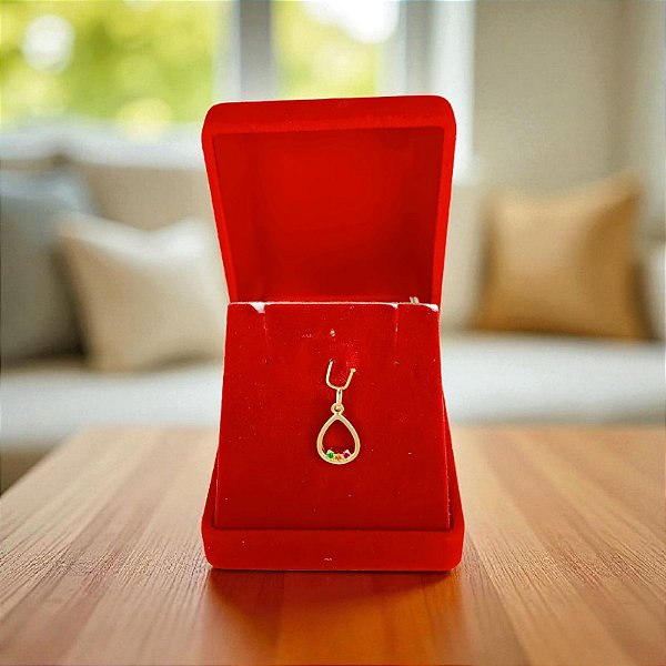 Pingente Aro Gota com 3 Pedras Zircônia Banhado a Ouro