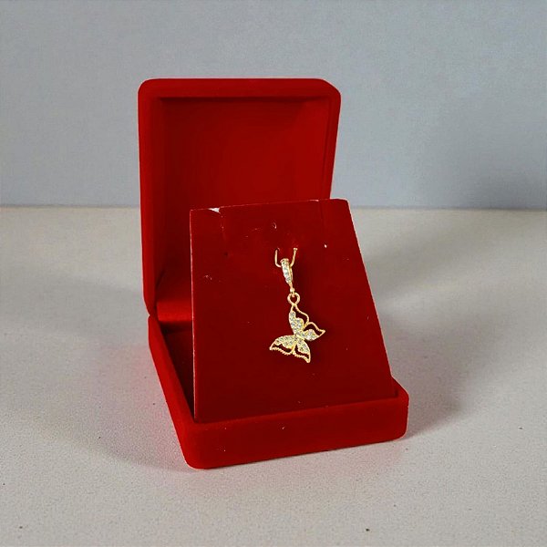 Pingente Borboleta e Pedra Mini Zircônia Banhada a Ouro