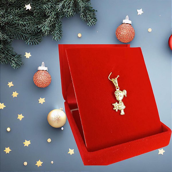 Pingente Menina com Urso Banhado a Ouro