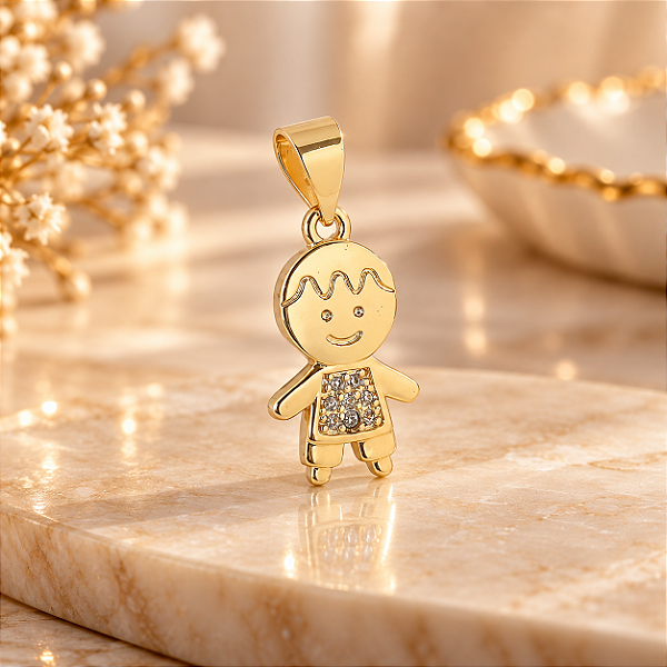 Pingente Menino Liso Com Zircônia Banhado A Ouro 17mm