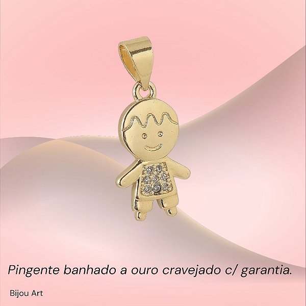 Pingente Menino Liso Com Zircônia Banhado A Ouro 17mm