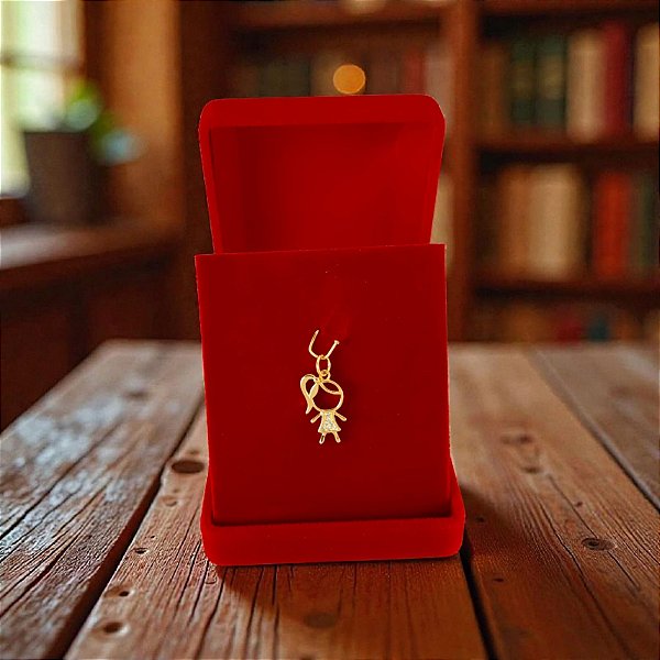 Pingente Banhado A Ouro De Menina Com Vestido E Zircônia Bijou Art