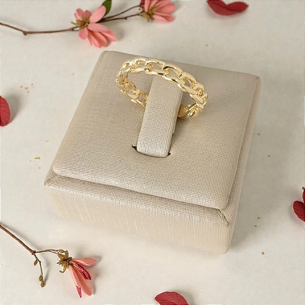 Anel Banhado a Ouro Em Formato de Corrente Bijou Art