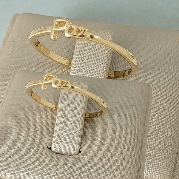 Anel Banhado a Ouro Liso Escrito Paz Bijou Art