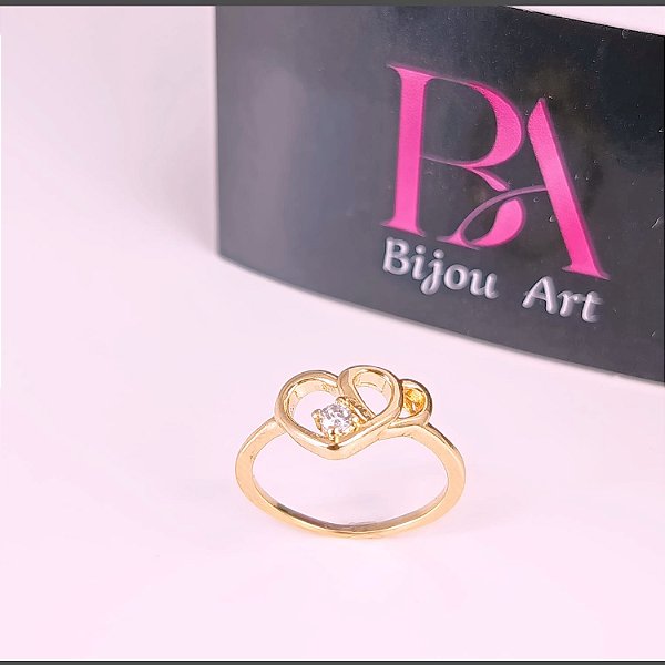 Anel Banhado a Ouro De Coração Duplo Com Pedra Bijou Art