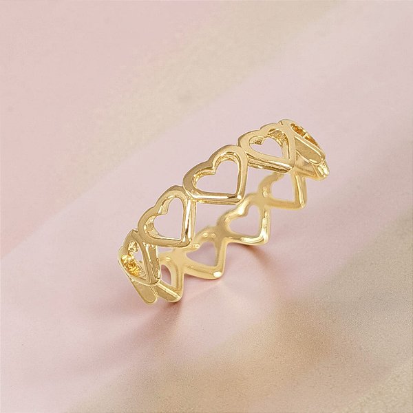 Anel Banhado a Ouro Em Forma de Coração Liso Vazado Bijou Art