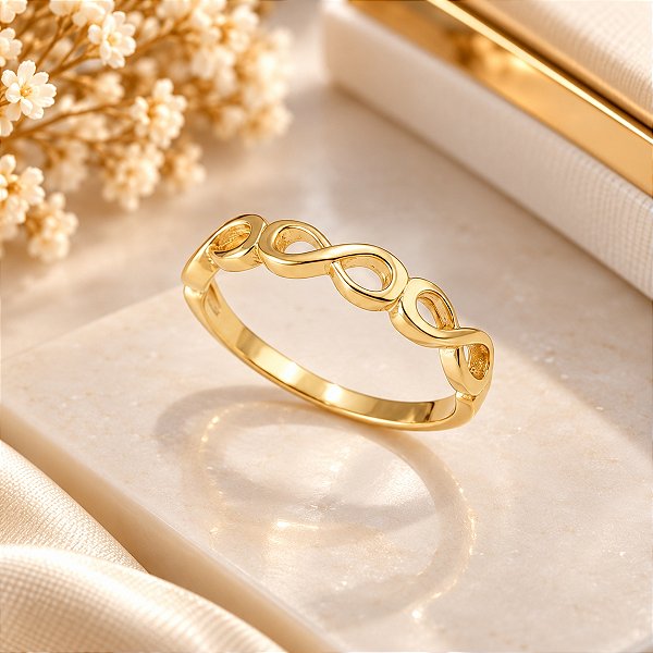 Anel Banhado a Ouro Liso Com Simbolos Do Infinito Vazados Bijou Art