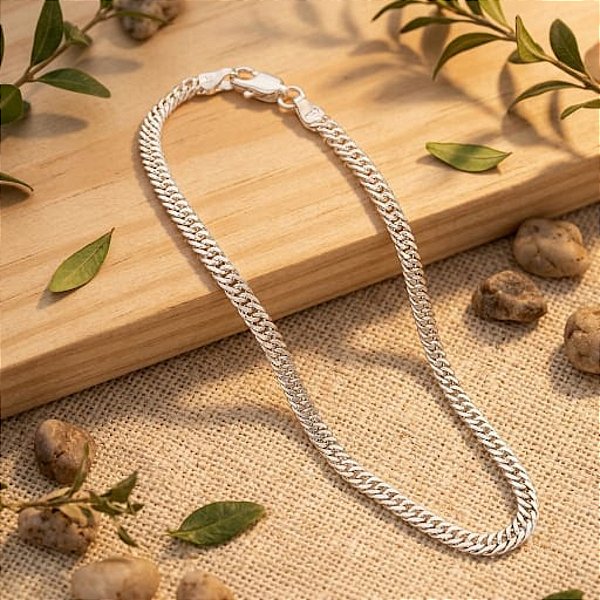 Pulseira De Prata Elo Curto Intercalado Bijou Art