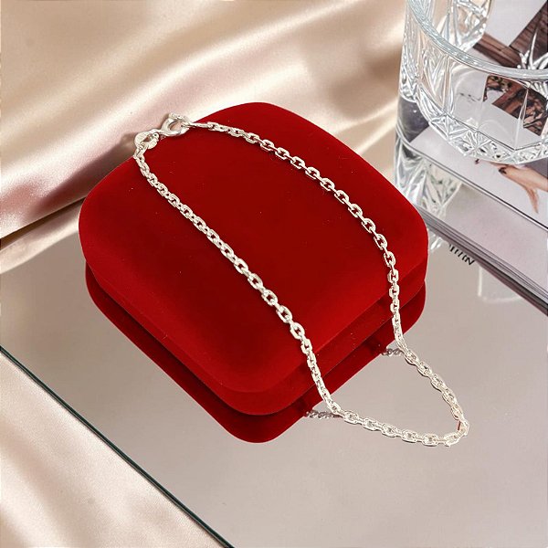 Pulseira De Prata Elo Argola Quadrada Bijou Art