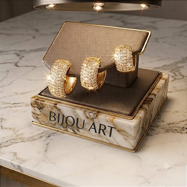 Argola Banhada a Ouro Cravejada 3 Tamanhos Bijou Art