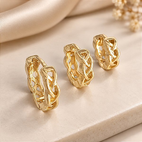Argola Banhada a Ouro Trançada 3 Tamanhos Bijou Art