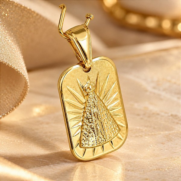 Pingente Banhado a Ouro Placa de Nossa Senhora Aparecida Bijou Art