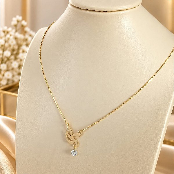 Gargantilha Banhada a Ouro Com Pingente de Letra Bijou Art