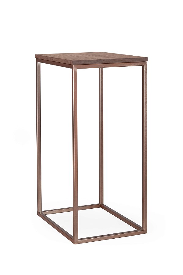 Mesa de Apoio com Tampo de Madeira de 40cm x 30cm (60cm) de altura em Aço Carbono Pintado de Cobre  Stainless