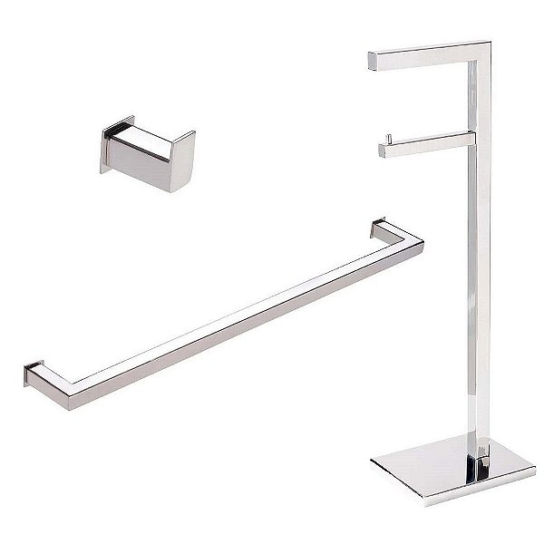 Kit Acessórios para Banheiro com 3 Peças em aço inox Polido Linha Larissa Stainless